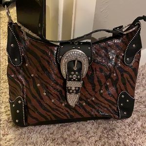 Tiger print shoulder purse